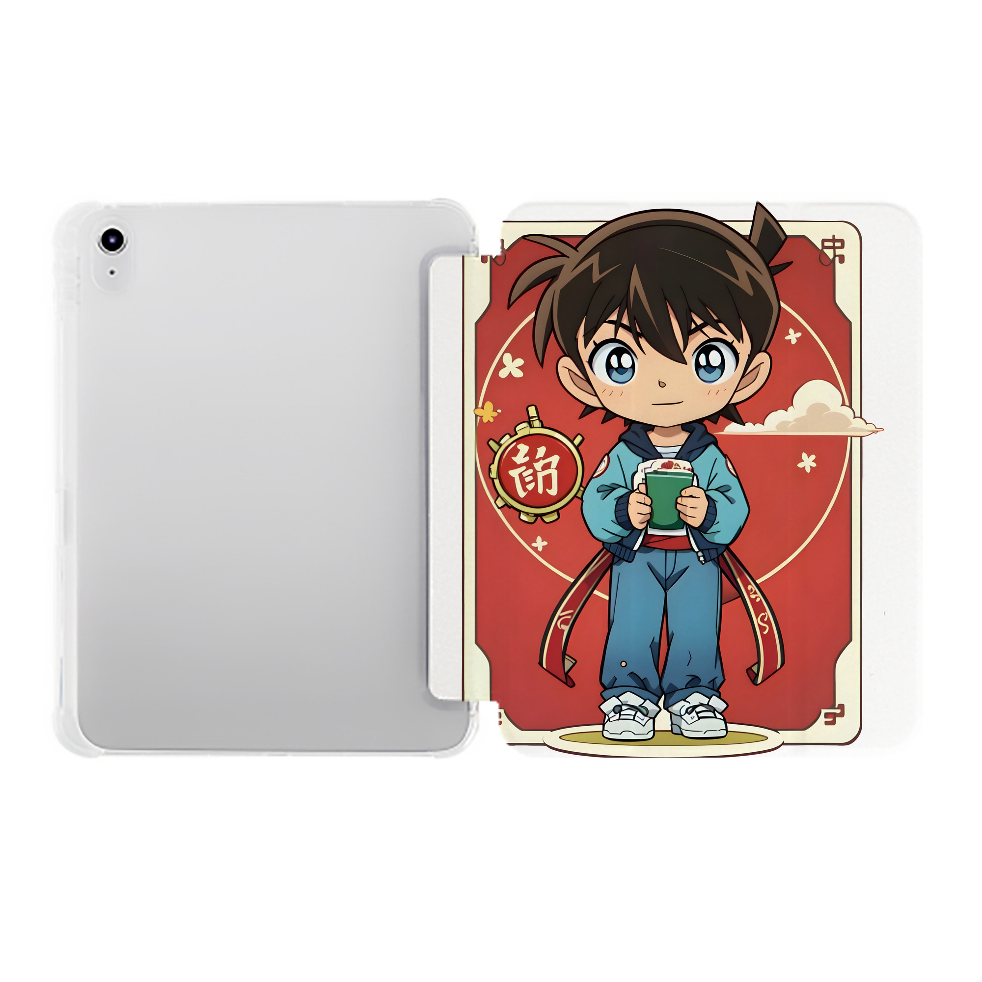 （画像用） 名探偵コナン 江戸川 コナン Detective Conan Conan Edogawa IPad ケース ペン収納付き 三つ折りスタンド PUレザー×シリコン 対応機種9.5/10.5/10.9インチ
